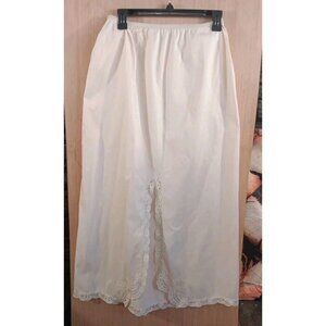 ShadowLine (L) Lace-Trimmed Front‎ Slit Long Length 38" Half Slip All Nylon Vtg